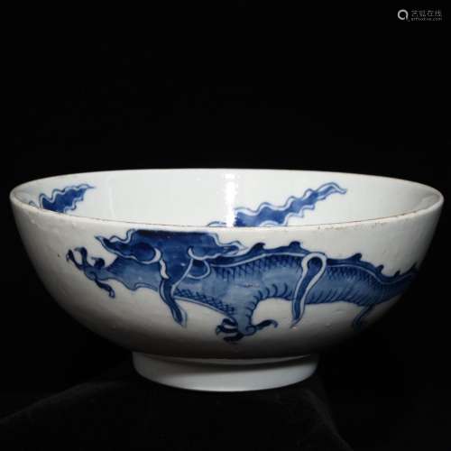 Blue and white dragon 9.8 x22.8 bowl