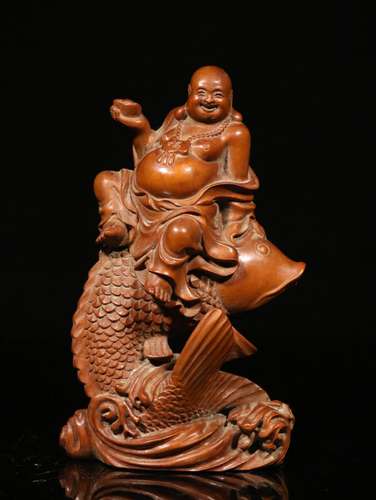 Boxwood hand carved maitreya furnishing articlesSize: 14.5 c...