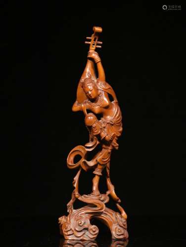 .Boxwood hand-carved rebound pipa flying characters furnishi...