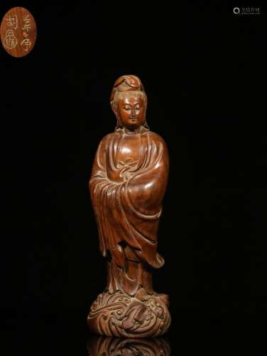 .Manual sculpture boxwood across the sea goddess of mercy st...