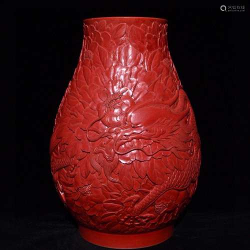 Red glaze carving flower dragon statue, high diameter of 27....