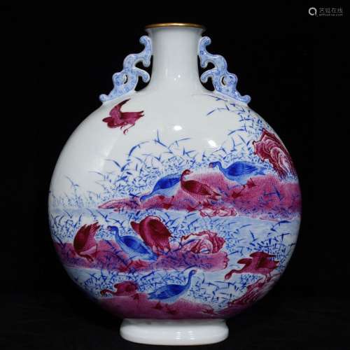 Blue and white agate red colour LuYanBian bottle, high 32 di...