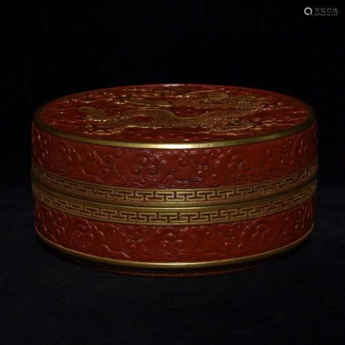 Paint red gold carving YunLongWen printing box, high 7 diame...