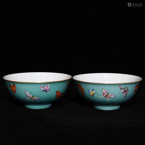 A hoard of glaze enamel butterfly green-splashed bowls, high...