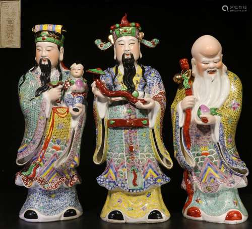 ."Zeng Long rise" handmade enamel fu lu shou samsu...