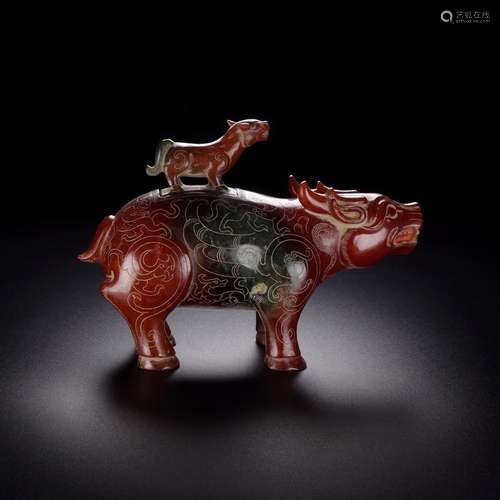 Hetian jade beast, exquisite jade oil moisten, carved exquis...