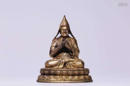 Like gold, copper tsongkhapa 10 cm high, 8 cm long, 6.5 cm w...