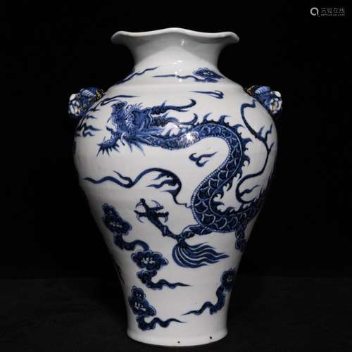 Blue and white dragon tiger bottle x19 26.5