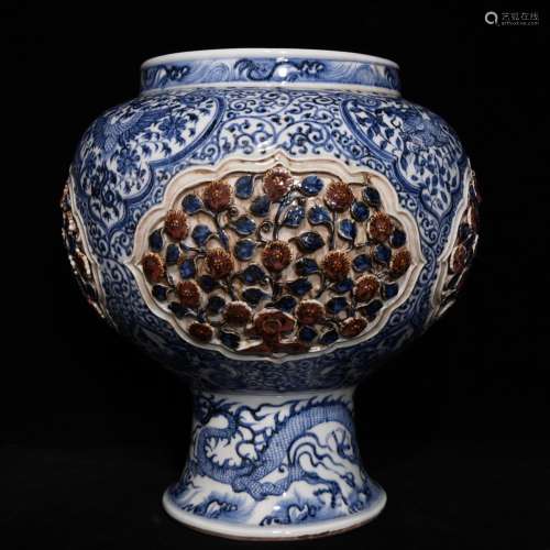 Blue and white youligong knead spend 36.5 x35cm longfeng gra...