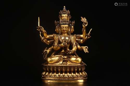 "Annual" shi copper and gold statue of mother Budd...
