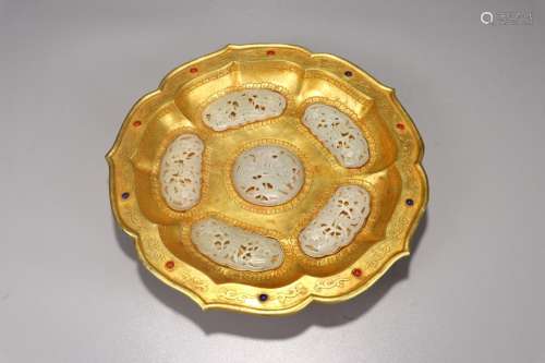 : copper to hotan haku mokuren mouth trayDiameter of 24.5 cm...