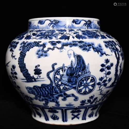 Blue and white figure can of 27 x33cm guiguzi down the mount...