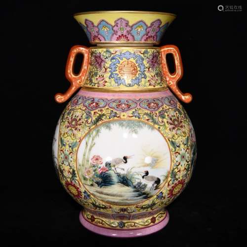 Colored enamel painting of flowers and grain bottle which tr...