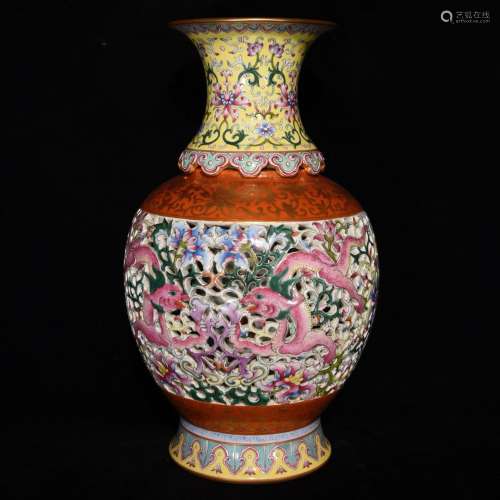 Colored enamel hollow-out dragon bottle which transform the ...