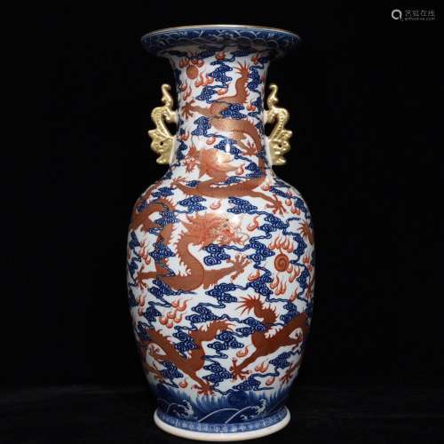 Blue and white alum red colour with the dragon, high 47 21 d...