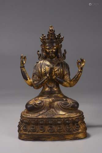 Four arm guanyin cave: copper and gold13.5 cm long, 9.5 cm w...