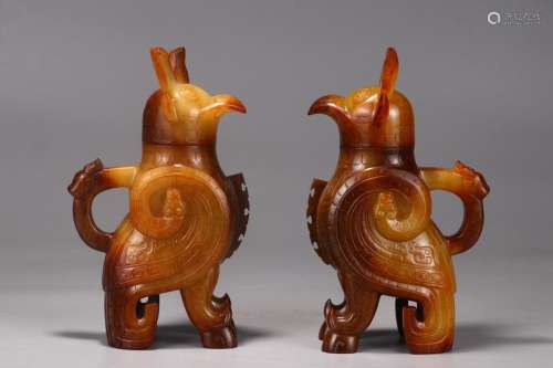 Zen: hetian jade imitation bronze owl furnishing articles a ...