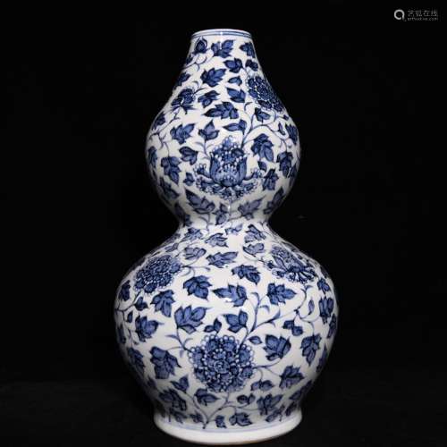Blue and white flower grain 35.8 x20cm gourd bottle