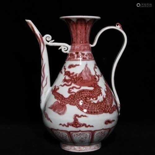28 x22cm youligong red dragon grain pot