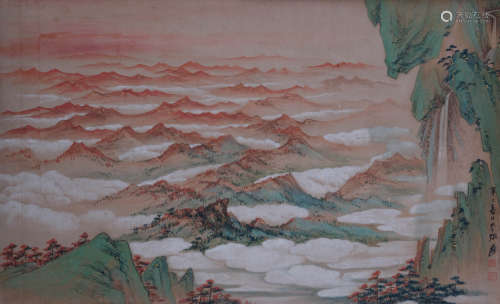 张大千(1899-1983)  云山夕照 设色纸本  立轴
