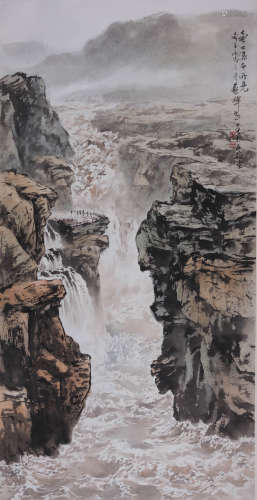 苏峰男(b.1943)  壶口瀑布 设色纸本  镜心