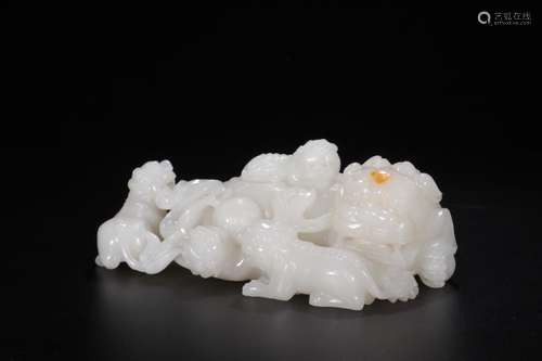 Night: hetian jade, five lions play ball furnishing articles...