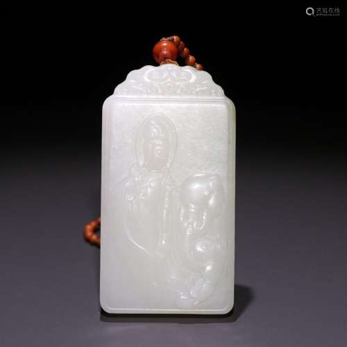 Hetian jade goddess of mercy.Size: 6.7 cm wide and 3.6 cm we...