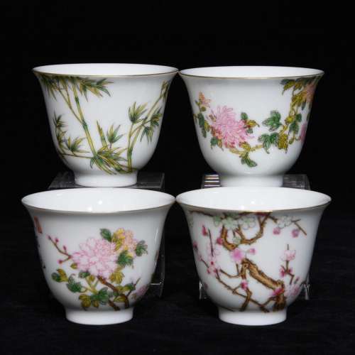 Colored enamel four seasons flower grain cup 5 x6. 3