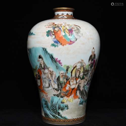 Pastel Luo Guanyin grain mei bottle, high 36.5 diameter 25,