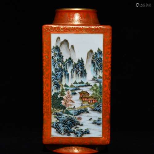 Coral red paint window pastel landscape poetry brown bottle,...