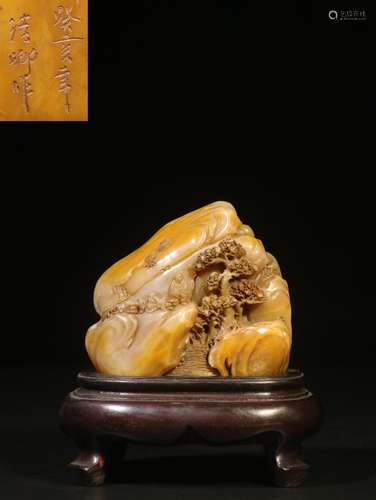 Shou field-yellow stone manual sculpture landscape pattern f...