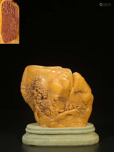 . Shou field-yellow stone manual sculpture landscape pattern...