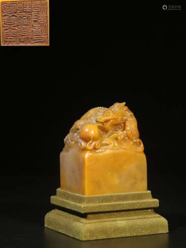 . Shou field-yellow stone carving dragon manually play four ...