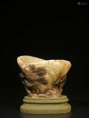 Shoushan stone manual sculpture landscape lines goblet furni...