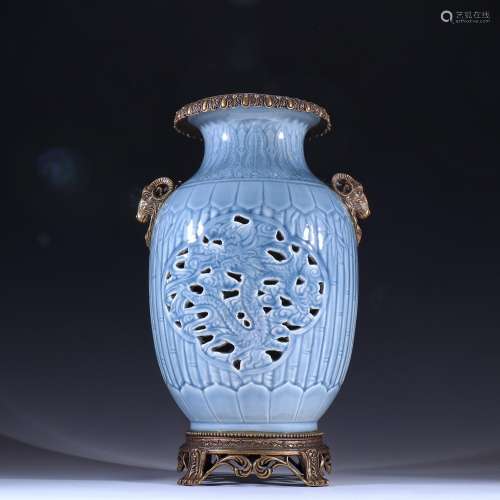 Sky blue glaze dragon with copper vase with a sheepSpecifica...