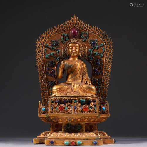 Copper gold stone Buddha had caveSpecification: high 30.5 cm...