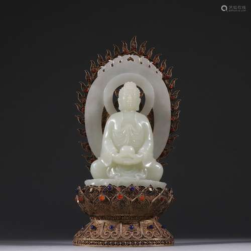 : silver and gold filaments hetian jade tathagata's stat...