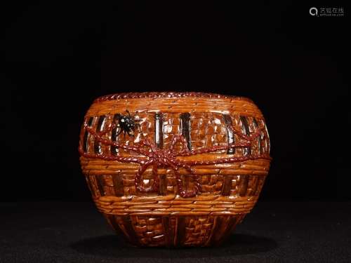 Carved porcelain imitation bamboo basket shape water washing...