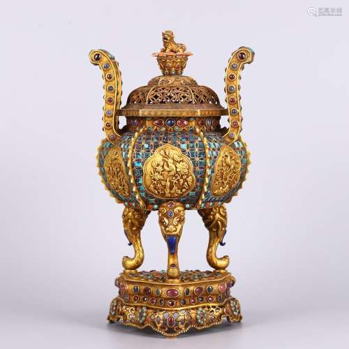 , gold treasure incense burnerSize, 13 high 30 cm long and w...