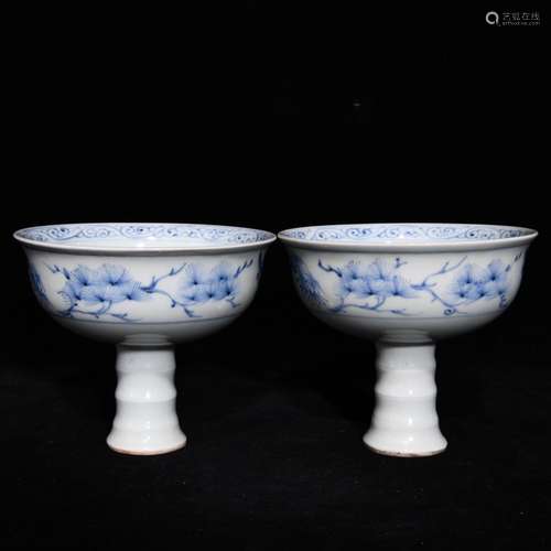 Blue and white shochiku MeiWen 11.5 x13cm goblet