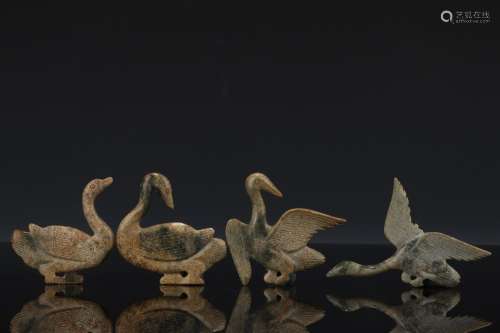 Before: four pieces of a set of hetian jade treasure duck fu...