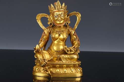 : copper and gold yellow mammon's statue19 cm long 12 cm...