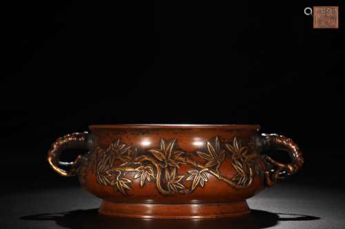 Precision casting copper gold bamboo WenXiangLuSize 19 cm ab...