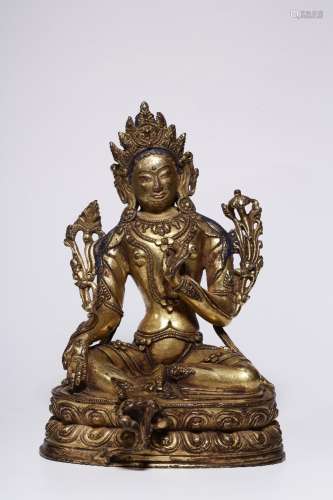 : copper and gold green tara's statueWeighs 1723 grams h...