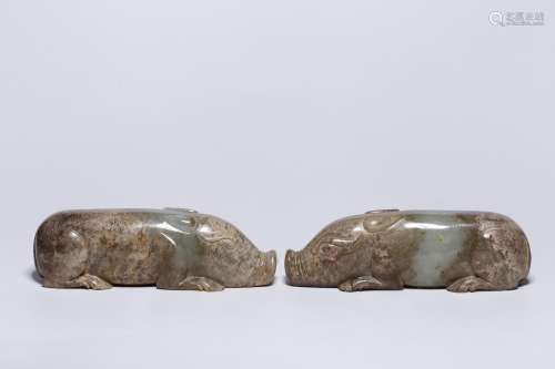 Before: place a pair of hetian jade belt ooze lying pig502.2...