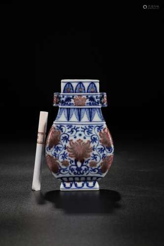 , "" blue and white flower vase with a double pene...