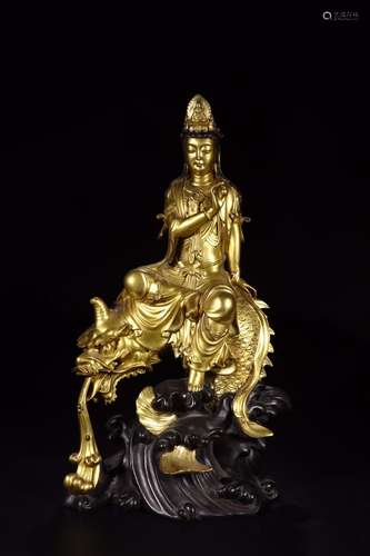 : copper and gold fish guanyin cave of ridingSize: 46 cm lon...