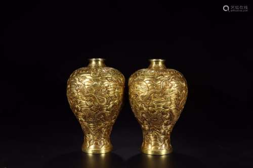 : a pair of copper and gold sea YunLongWen mei bottleSize: 1...