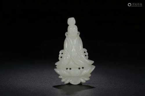 Hetian jade guanyin sitting lotus pendant, the quality of th...
