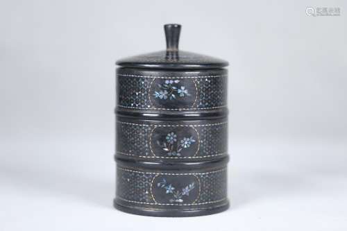 Lacquer inlaid mother-of-pearl multilayer cover box, foreign...